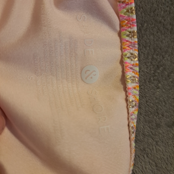 Shade & Shore Sun Coast Cheeky Tassel Bikini-Pink Chrevron Small & 34C NWOT - Picture 6 of 9